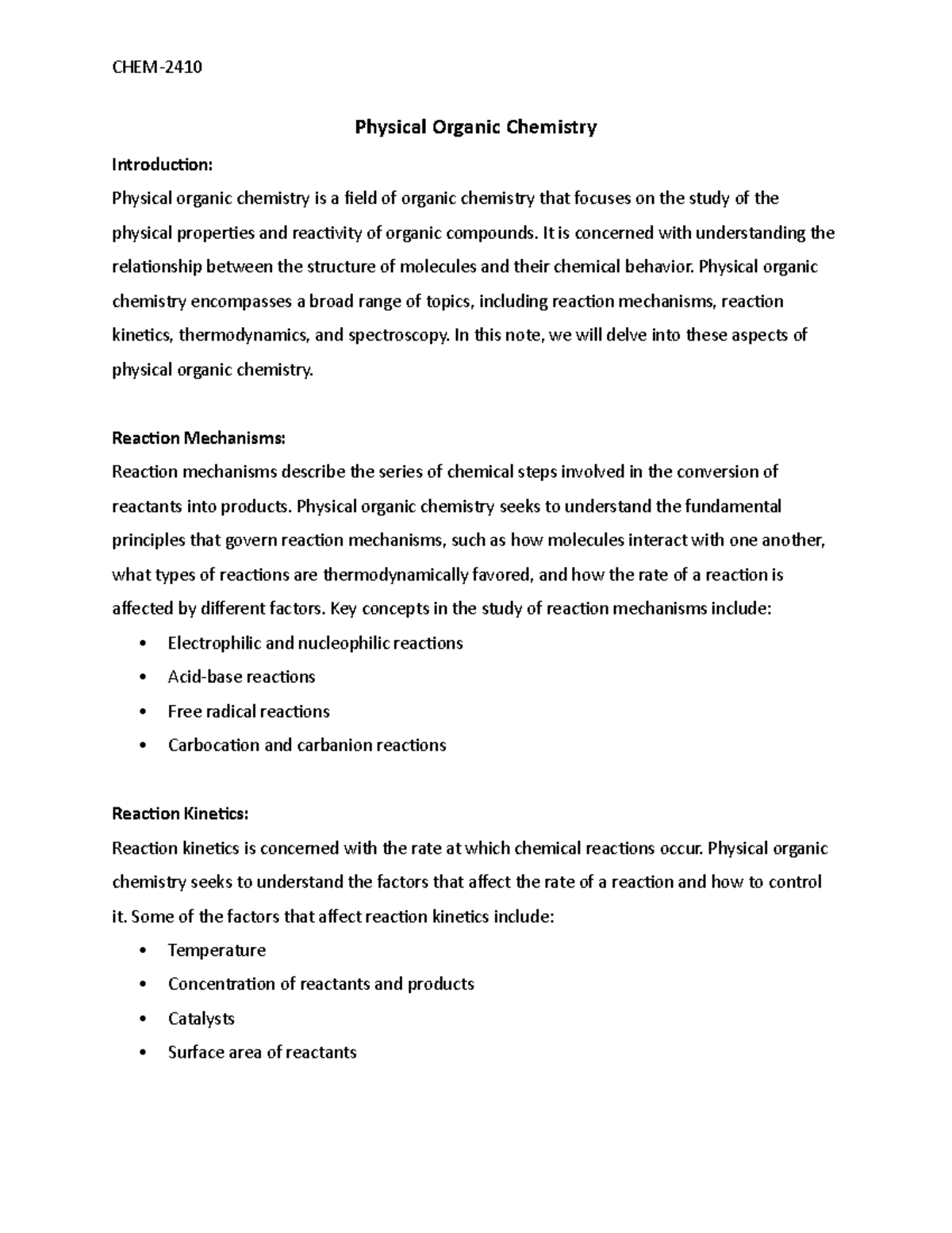 Physical organic chemistry: including the study of the physical