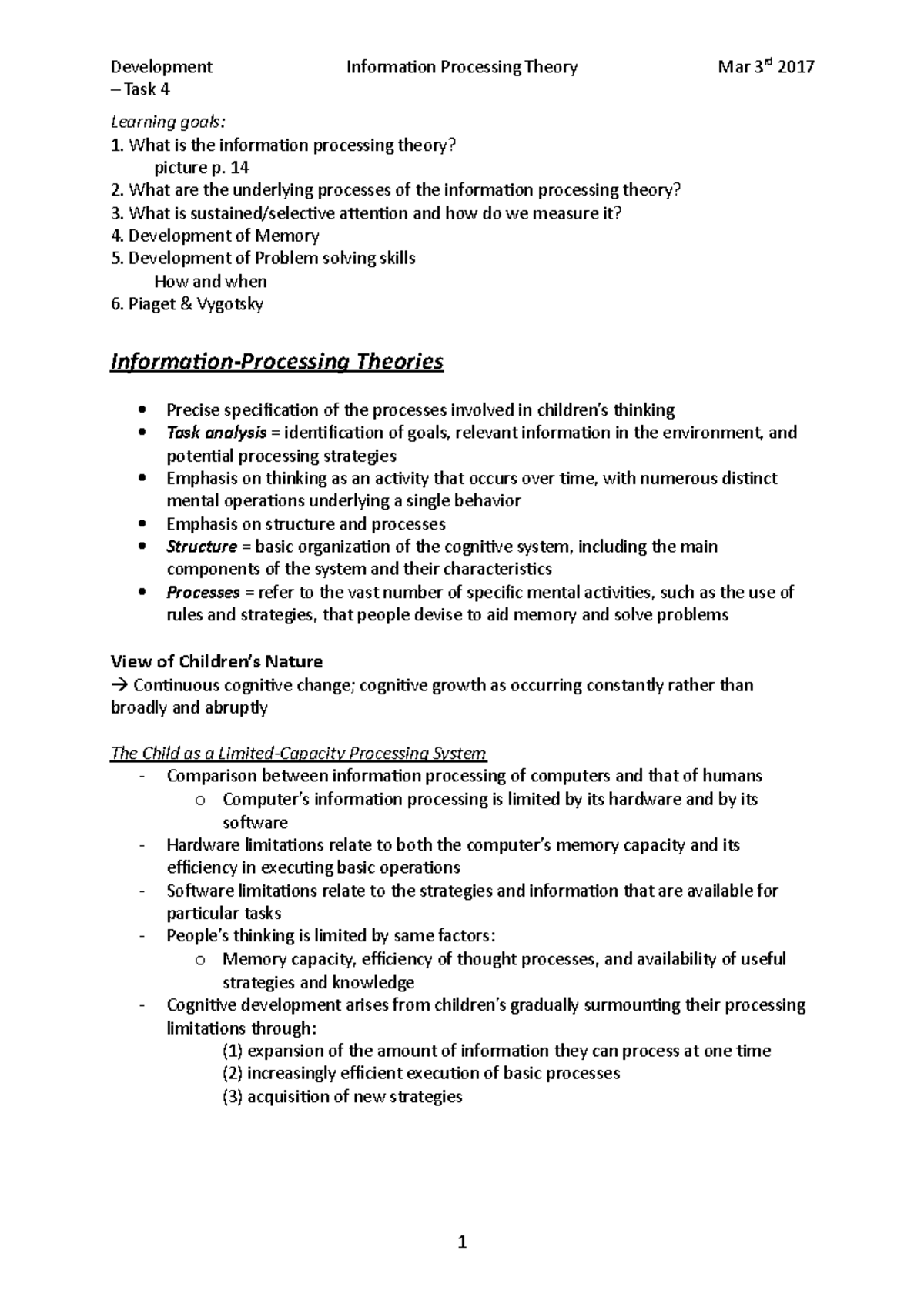 Task 4 Information Processing Theory Task 4 Learning goals What is
