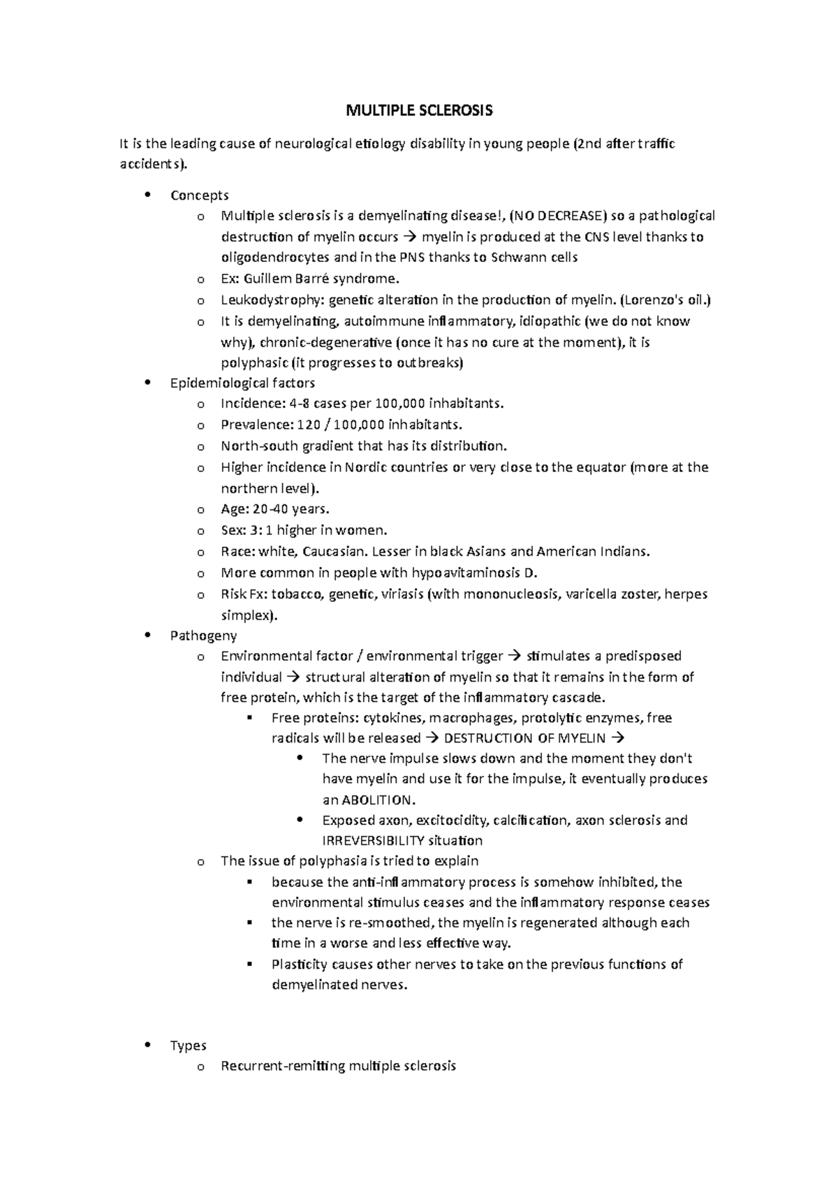 Unit 4 - Lecture notes 4 - MULTIPLE SCLEROSIS It is the leading cause ...