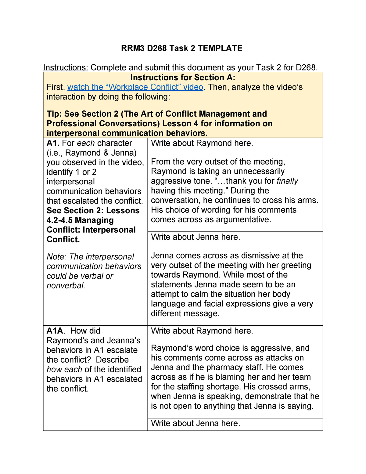 RRM3 D268 Task 2 - Instructions for Section A: First, watch the ...