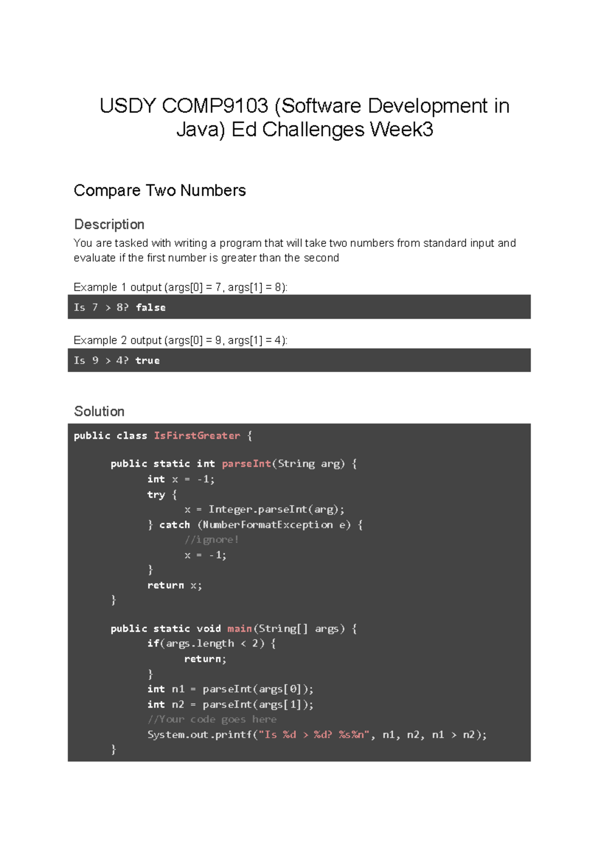 USDY COMP9103 (Software Development in Java) Ed Challenges Week3 - USDY ...