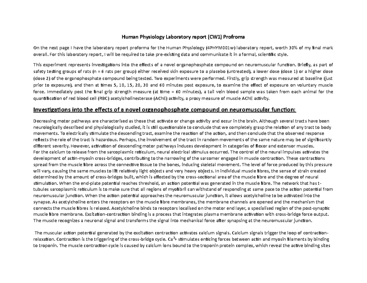 Human Physiology Laboratory report - For this laboratory report, I will ...