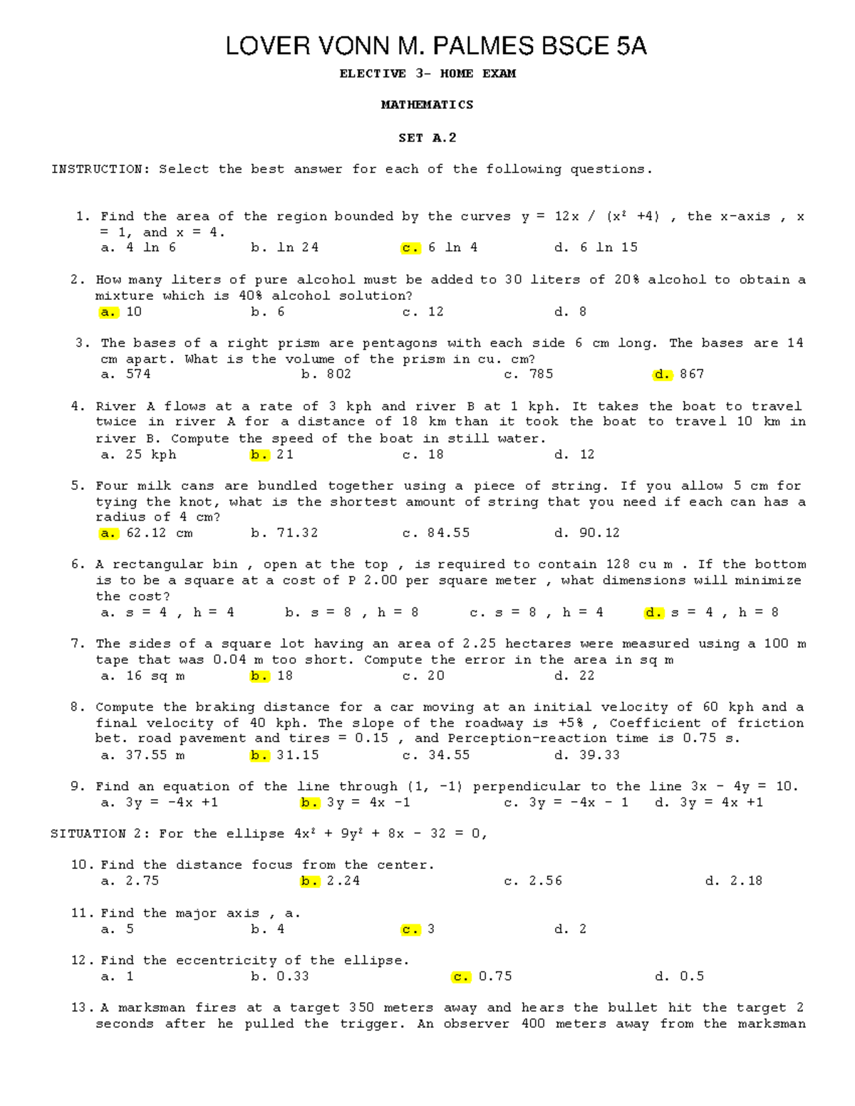 Elective 3-SET A.2. Final HOME EXAM - ELECTIVE 3- HOME EXAM MATHEMATICS ...