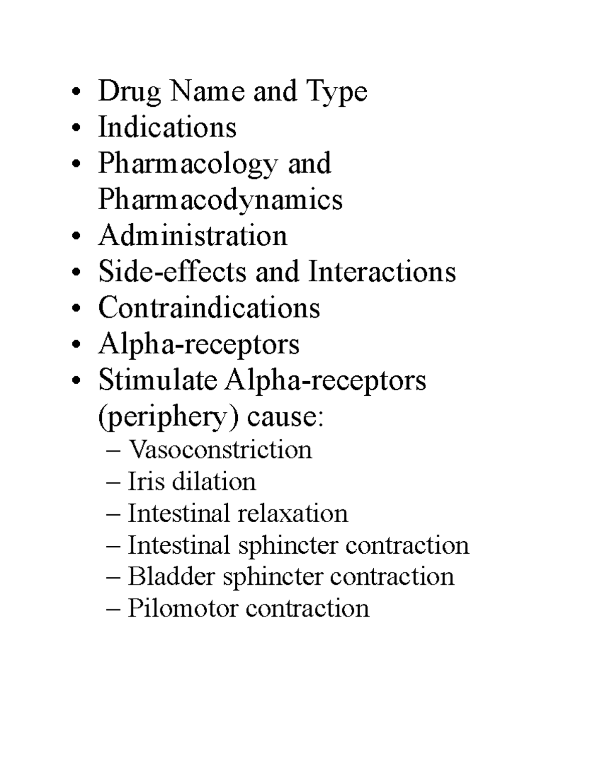 Drug Name and Type Drug Name and Type Drug Name and Type Indications Pharmacology and Studocu