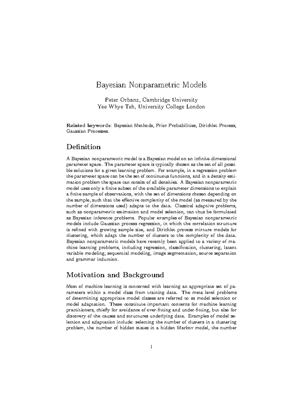 Bayesian nonparametric models - Bayesian Nonparametric Models Peter ...