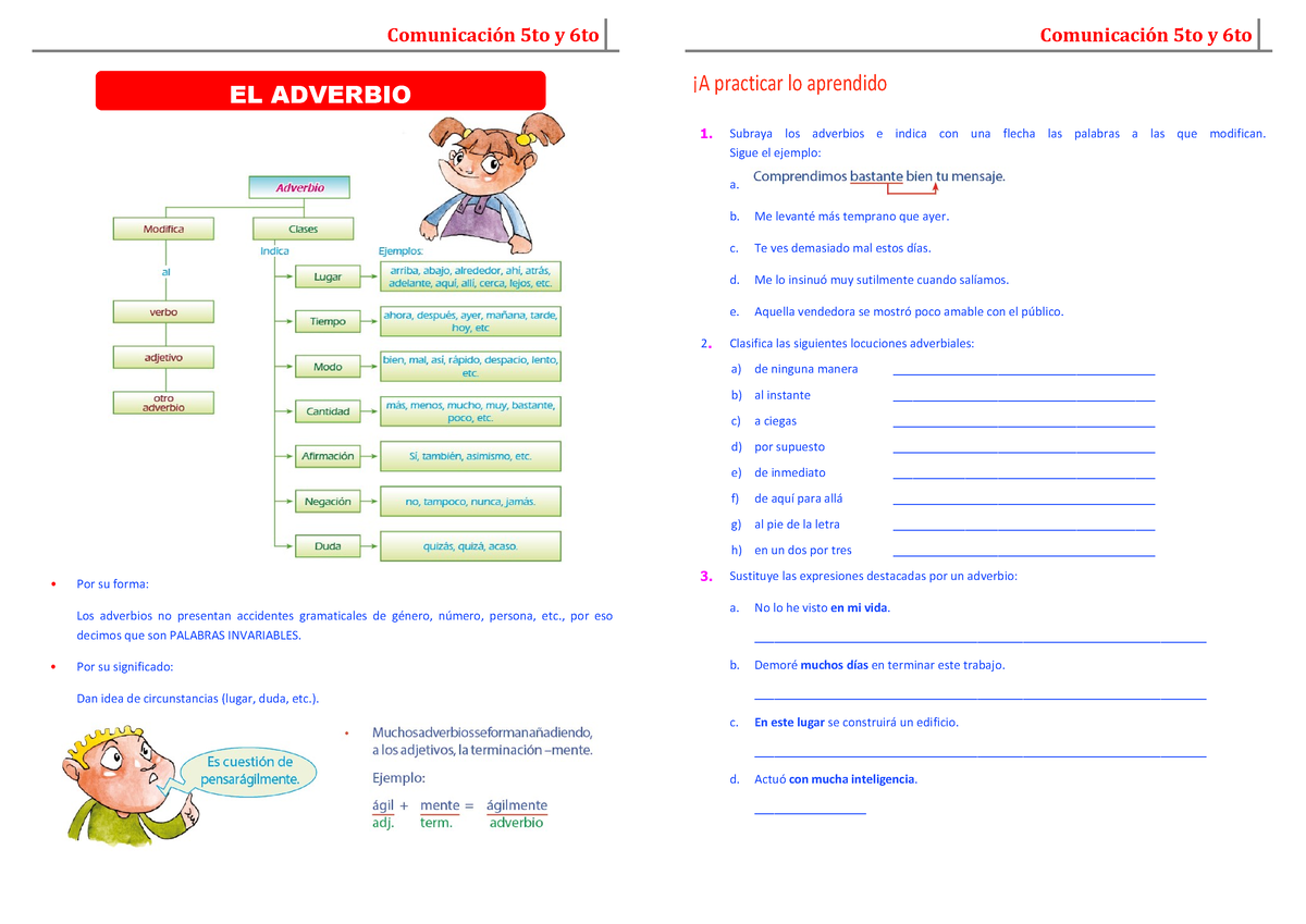 El Adverbio 5to Y 6to - Comunicación 5to Y 6to Por Su Forma: Los ...