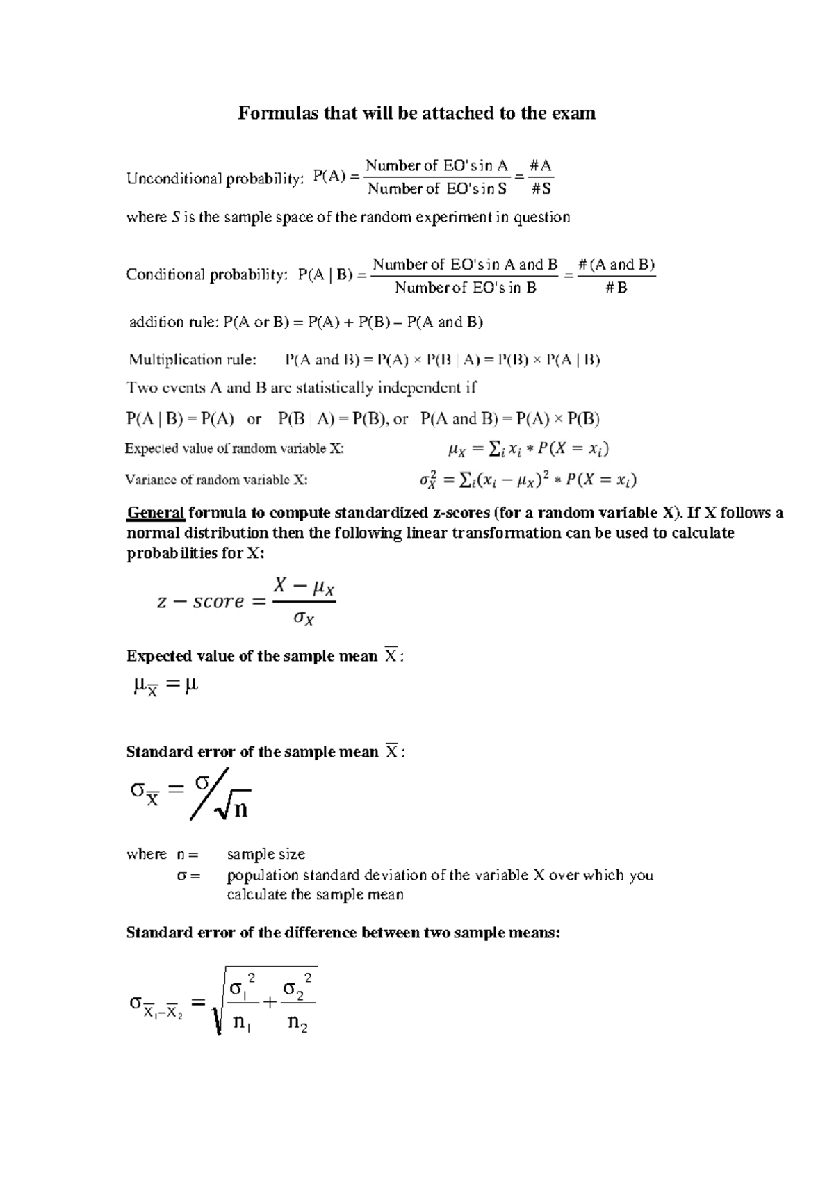 Formulas - If X follows a normal distribution then the following linear ...