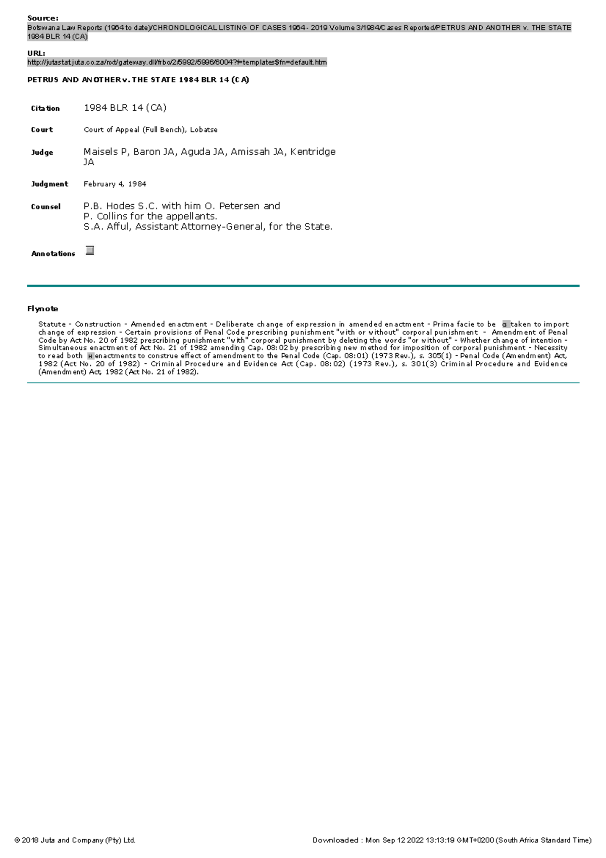 Petrus AND Another v Cases Source Botswana Law Reports (1964 to