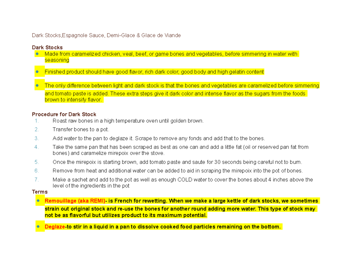 Demi glace powerpoint cula 222 Dark Stocks,Espagnole Sauce, Demi