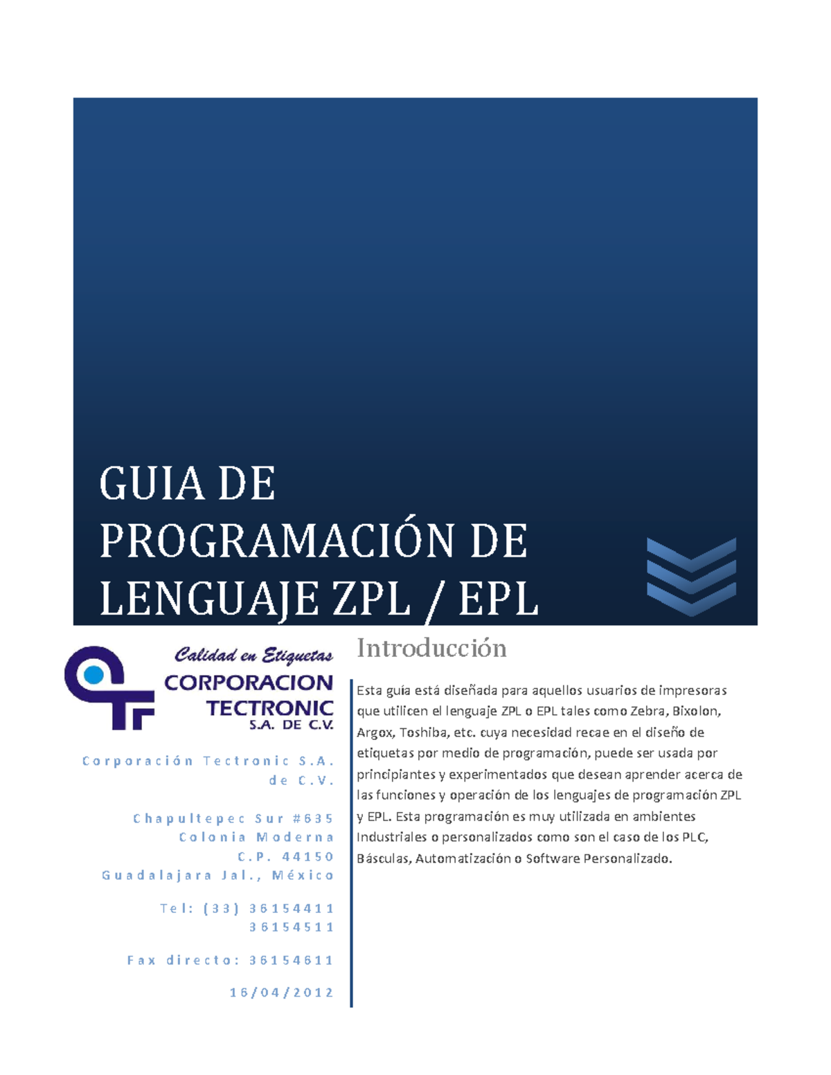 Zebra Guia Programacion para Etiquetas ZPL EPL C o r p o r a c i ó n