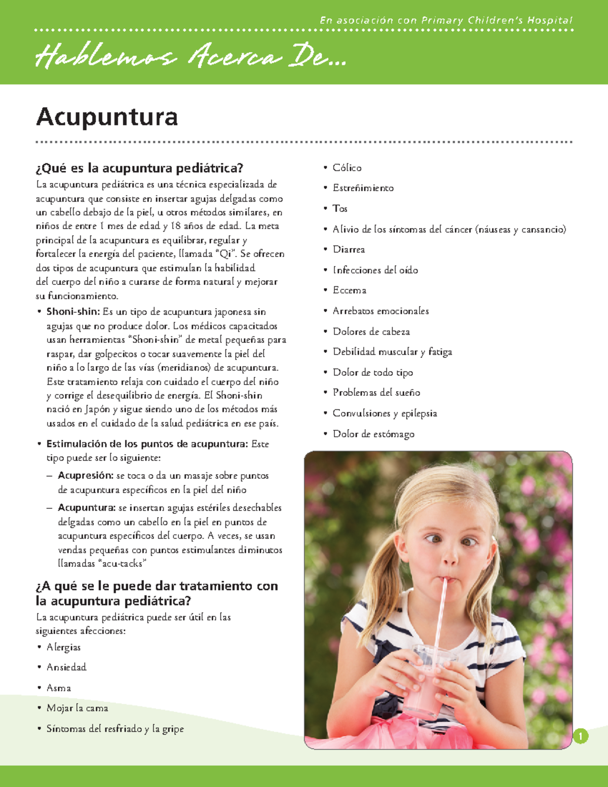 Acupuncture (Let's Talk About. Pediatric Brochure) Spanish 1 En as o