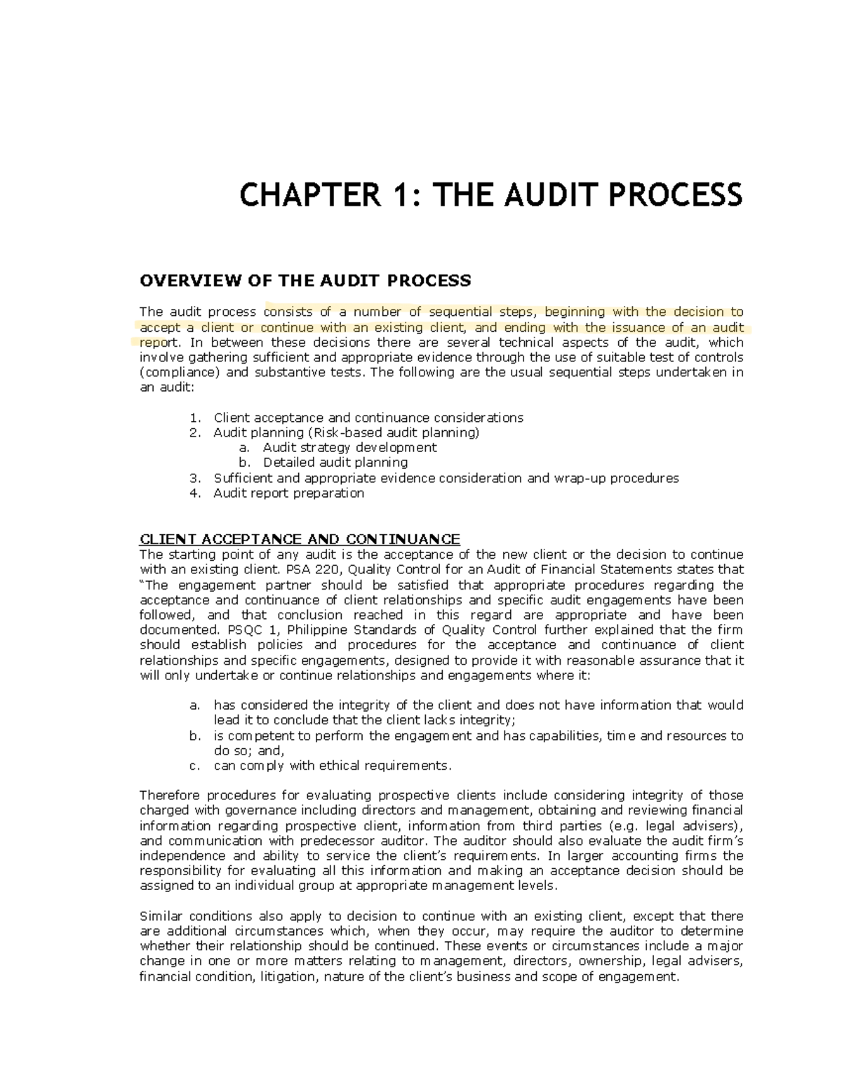 Chapter 1 CMPC - Notes - OVERVIEW OF THE AUDIT PROCESS The audit ...