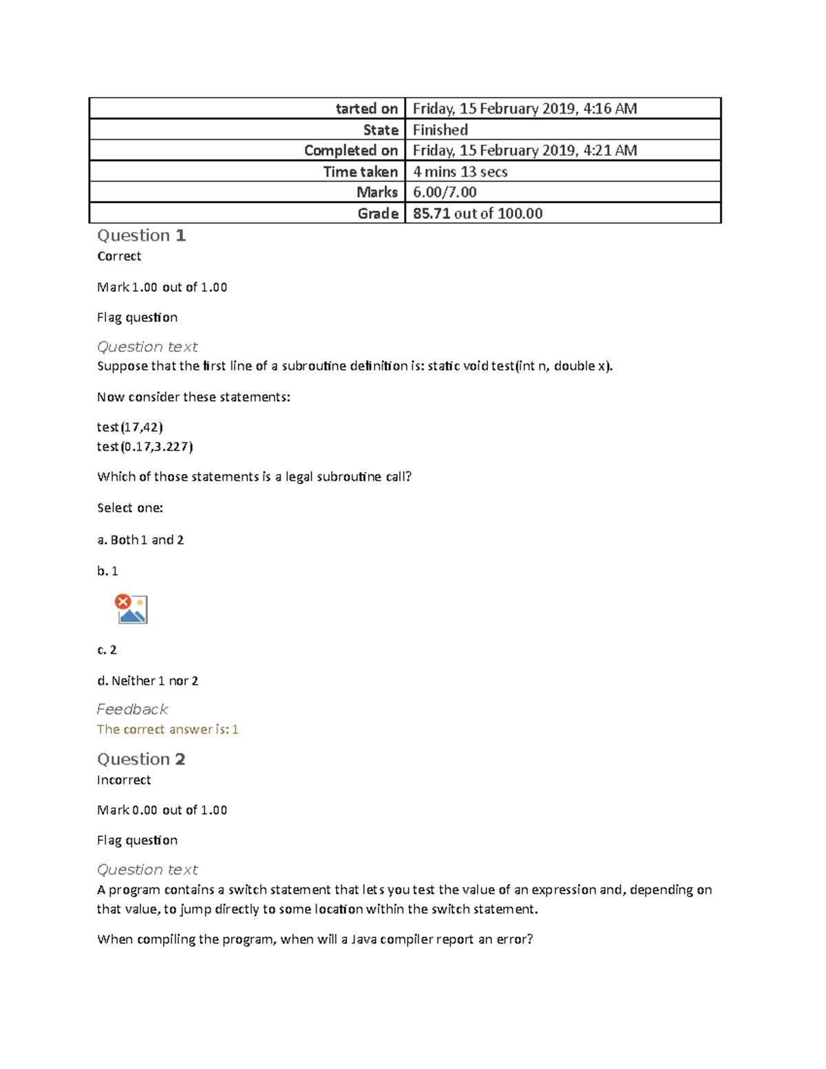 SELF QUIZ UNIT 3 CS1102 - Tarted On Friday, 15 February 2019, 4:16 AM ...