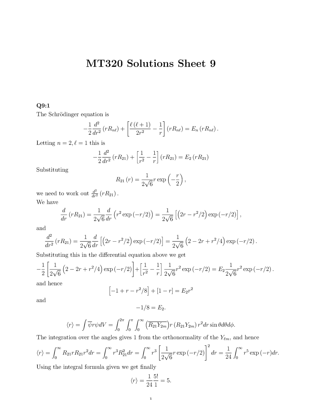 Hw Sol9n Quantum Theory I Worksheet Solutions 9 Studocu