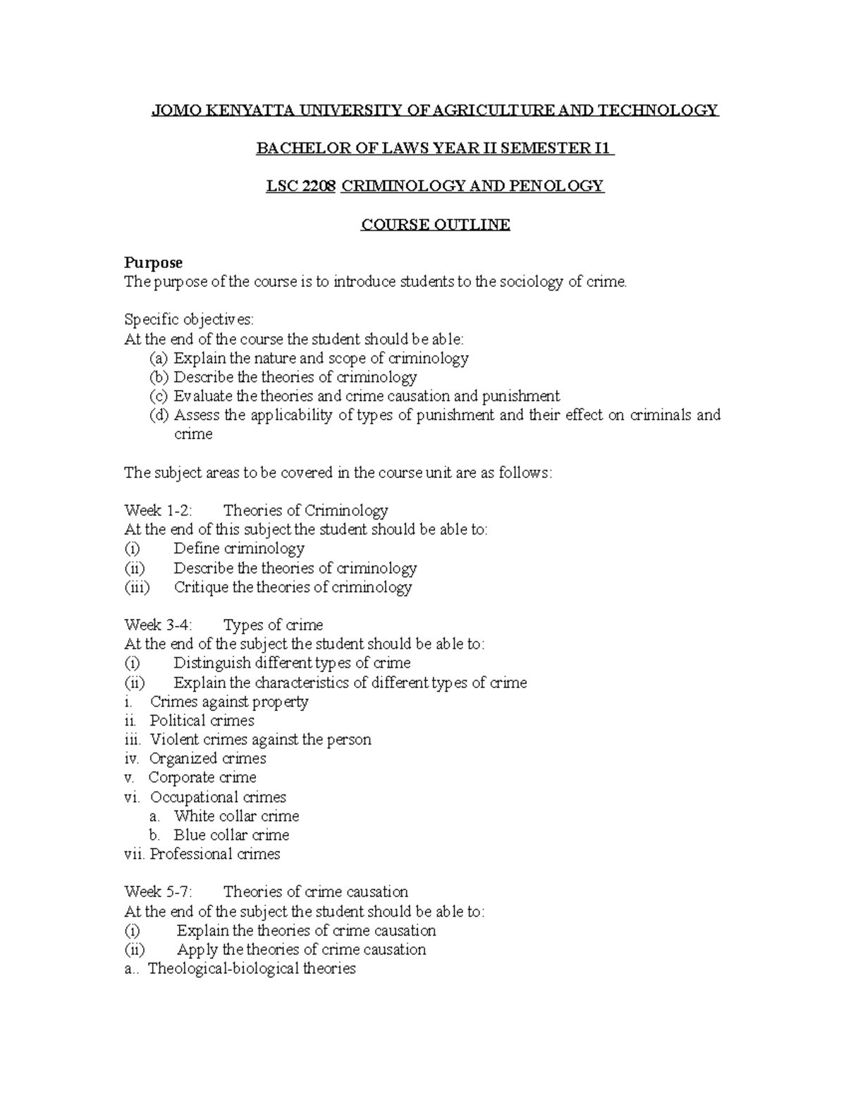 Criminology AND Penology JOMO KENYATTA UNIVERSITY OF AGRICULTURE AND