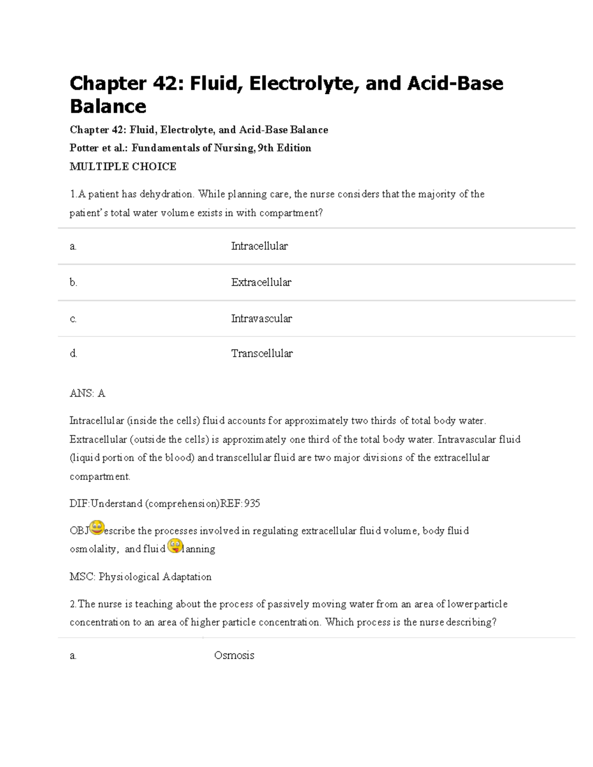 Chapter 42 Fluid, Electrolyte, And Acid-Base Balance - : Fundamentals ...