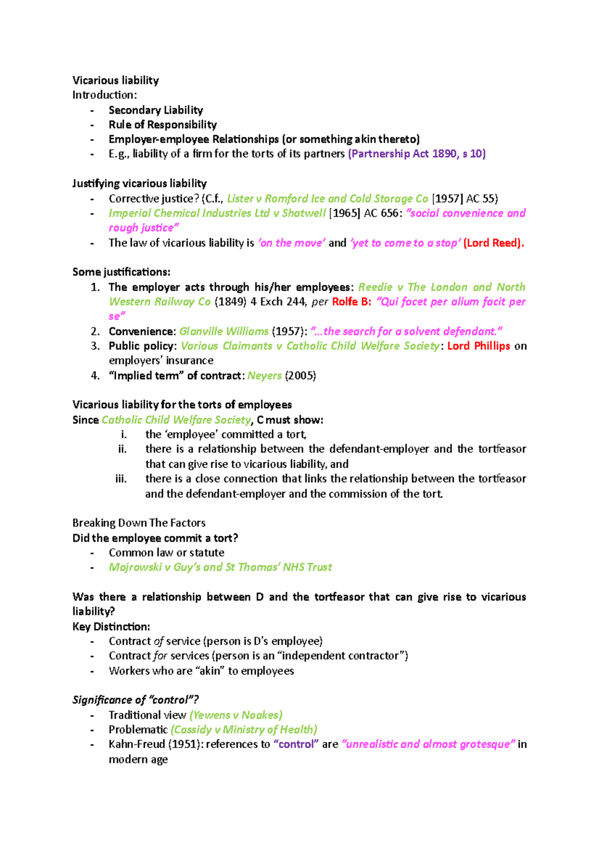 Vicarious liability - notes - Vicarious liability Introduction ...