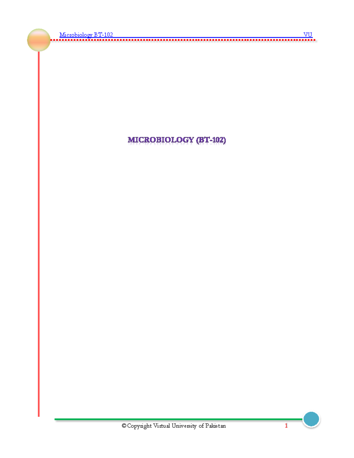 Microbiology Handouts Bt 102 Table Of Contents Lesson No Microbes