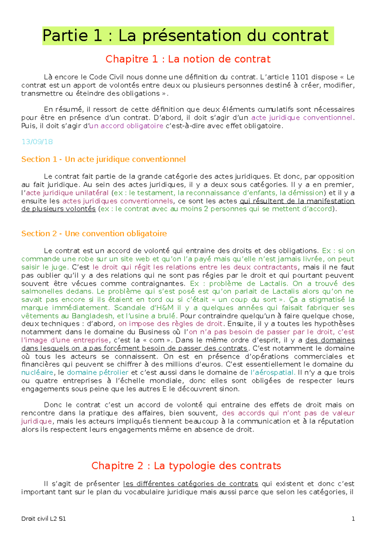 Partie 1 Droit Civil Partie 1 La Présentation Du Contrat Chapitre