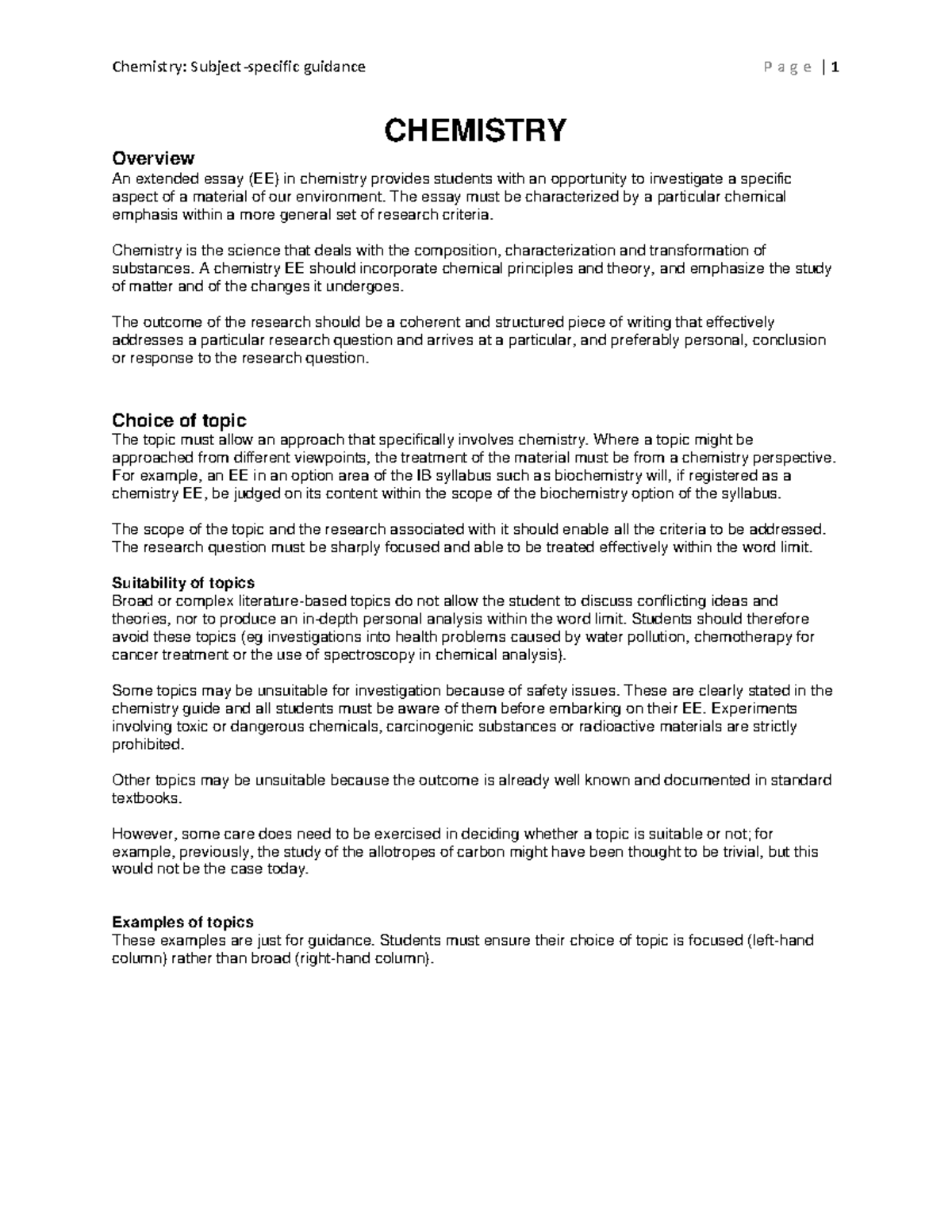 chemistry extended essay layout