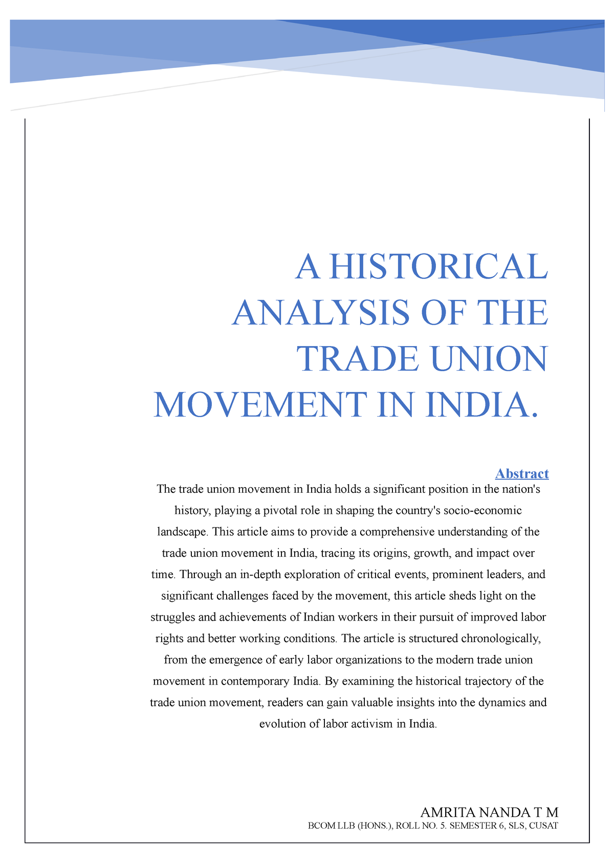 case study on trade union in india