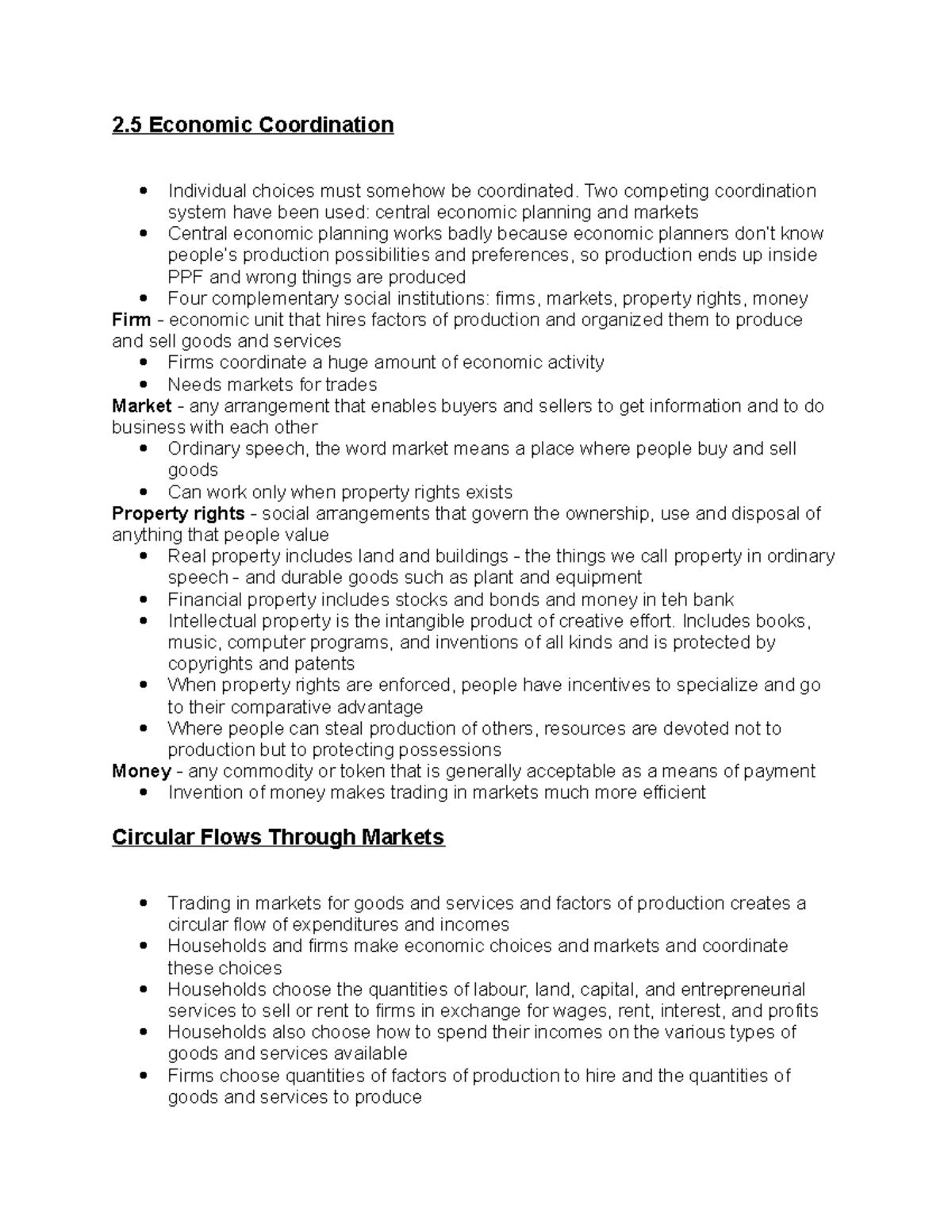 Chapter 2 - notes - 2 Economic Coordination Individual choices must ...