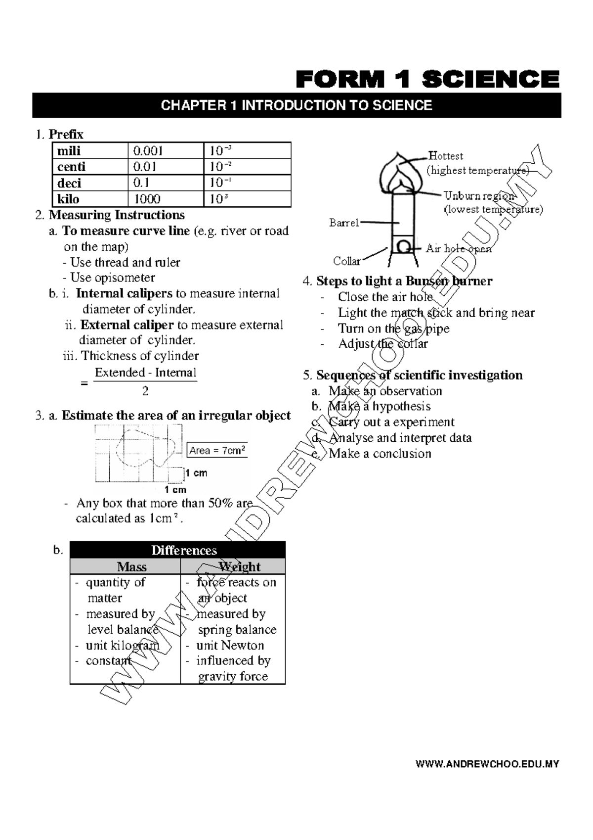 FORM 1 Chapter 1 7 Science Notes - CHAPTER 1 INTRODUCTION TO SCIENCE ...