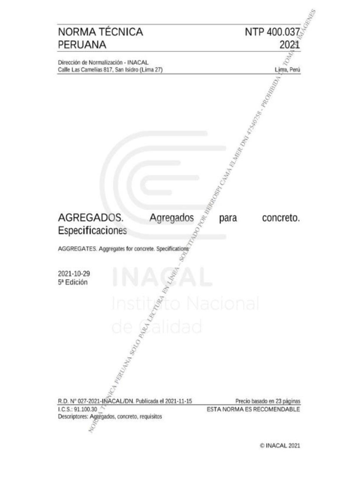 NTP 400.037 - 2021 - NORMA TÉCNICA NTP 400 007 PERUANA 2021 Dirección ...