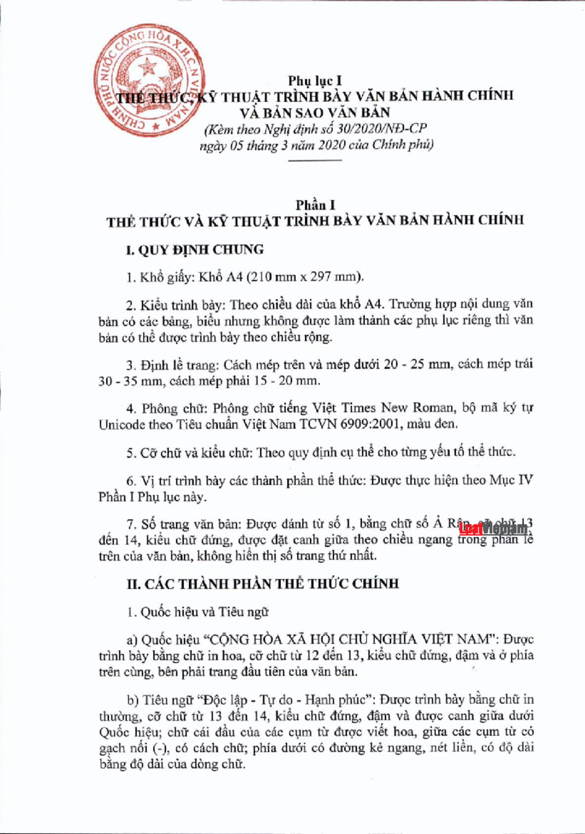 NĐ 30.2020 - Tóm tắt thể thức trình bày văn bản - CONG HOA Nam Phu luc ...