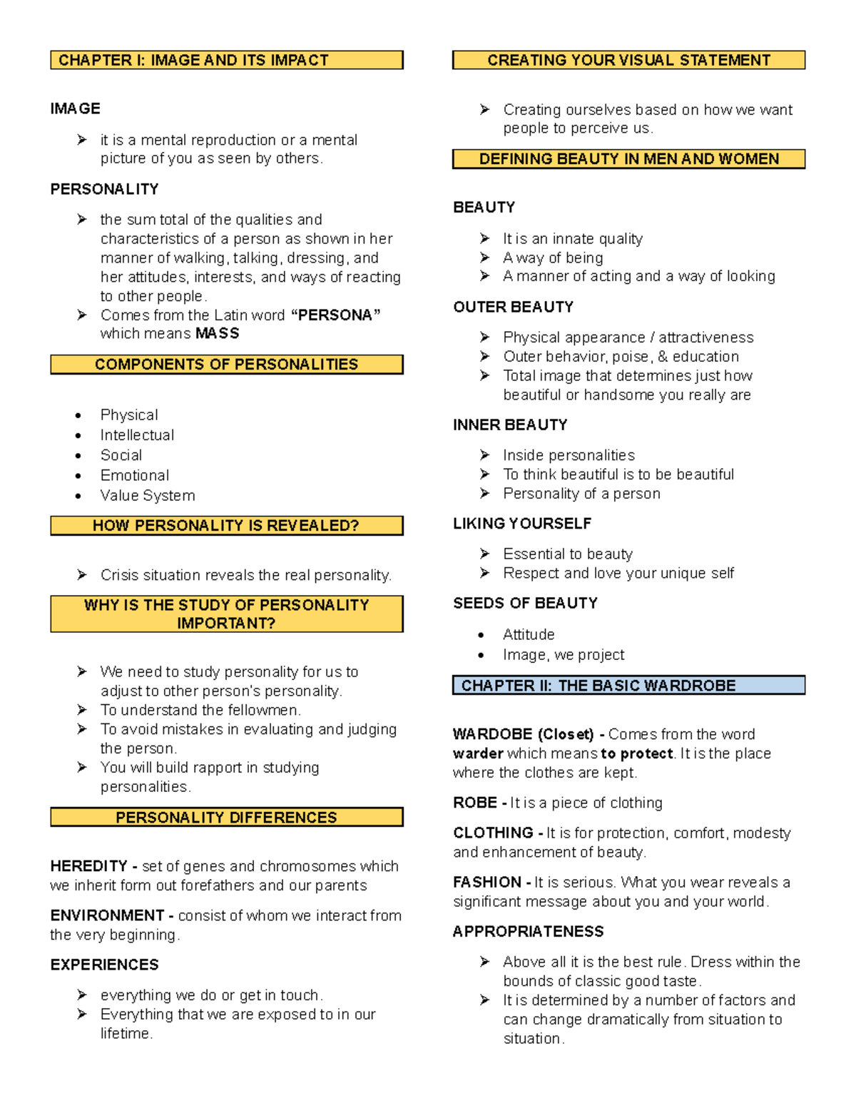 Perdev - notes - CHAPTER I: IMAGE AND ITS IMPACT IMAGE it is a mental ...