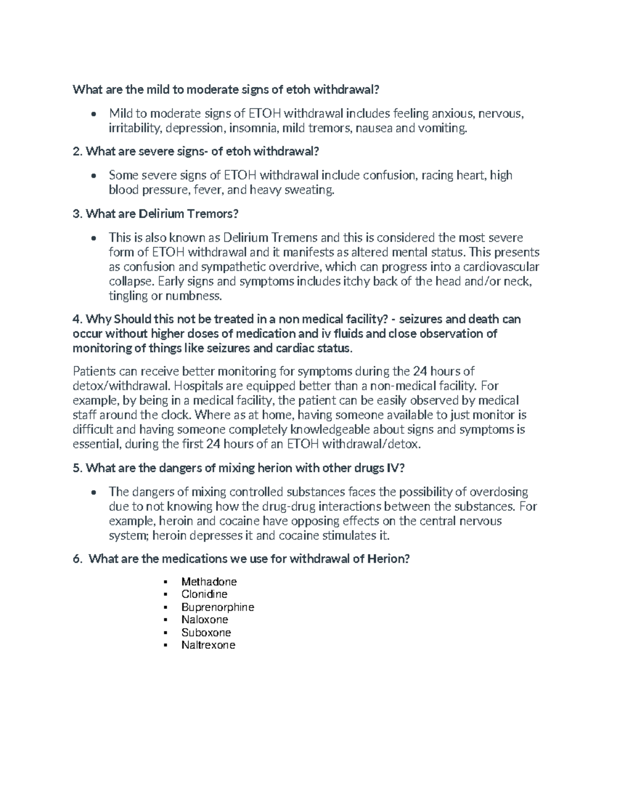 Detox Assignment - What are the mild to moderate signs of etoh ...