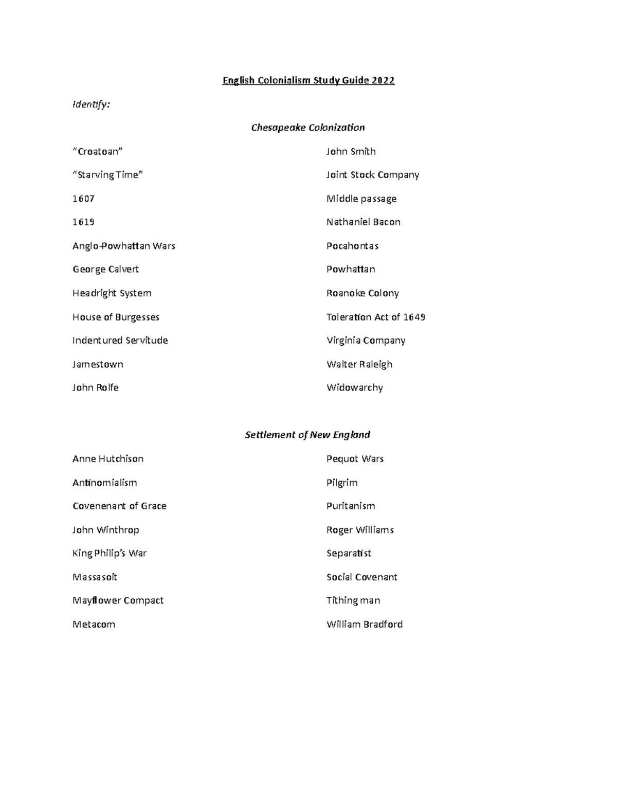 Colonialism Exam Review 2022 - English Colonialism Study Guide 2022 ...