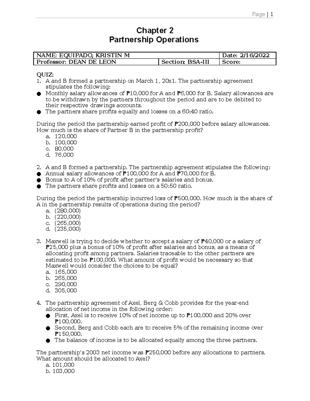 CH 2 Partnership Operation- Equipado - Chapter 2 Partnership Operations ...