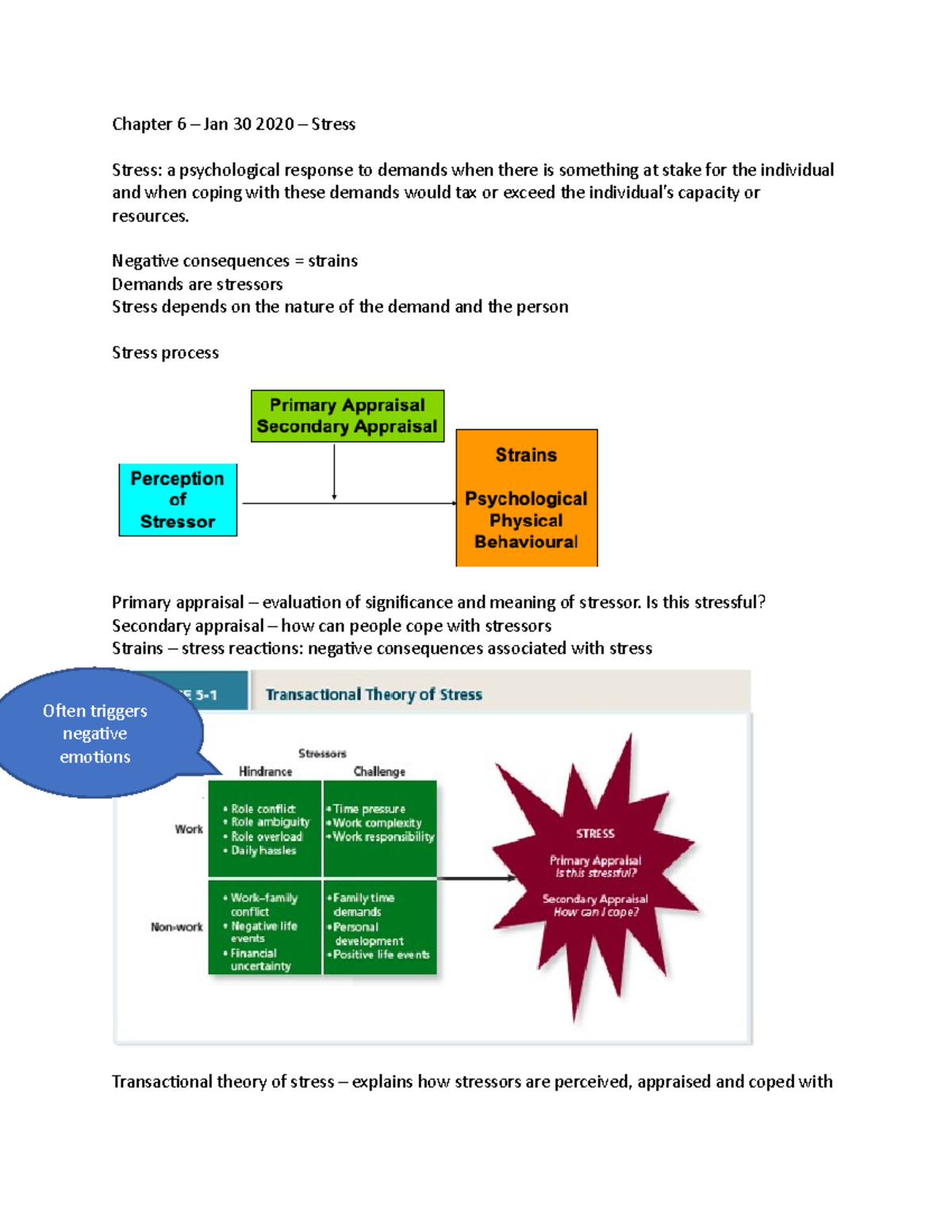 Chapter 6 - Org Behaviour 1 - Chapter 6 – Jan 30 2020 – Stress Stress ...