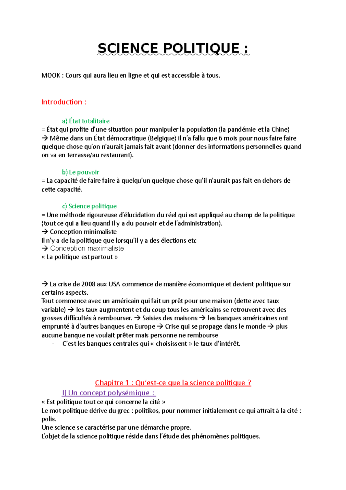 Science Politique - notes de cours - SCIENCE POLITIQUE : MOOK : Cours ...