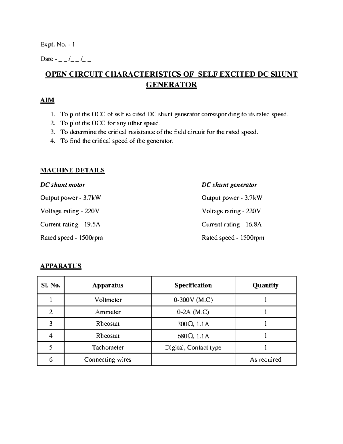 EM LAB - Part 1 - Record work - Expt. No. - 1 Date - _ _ /_ _ /_ _ OPEN ...