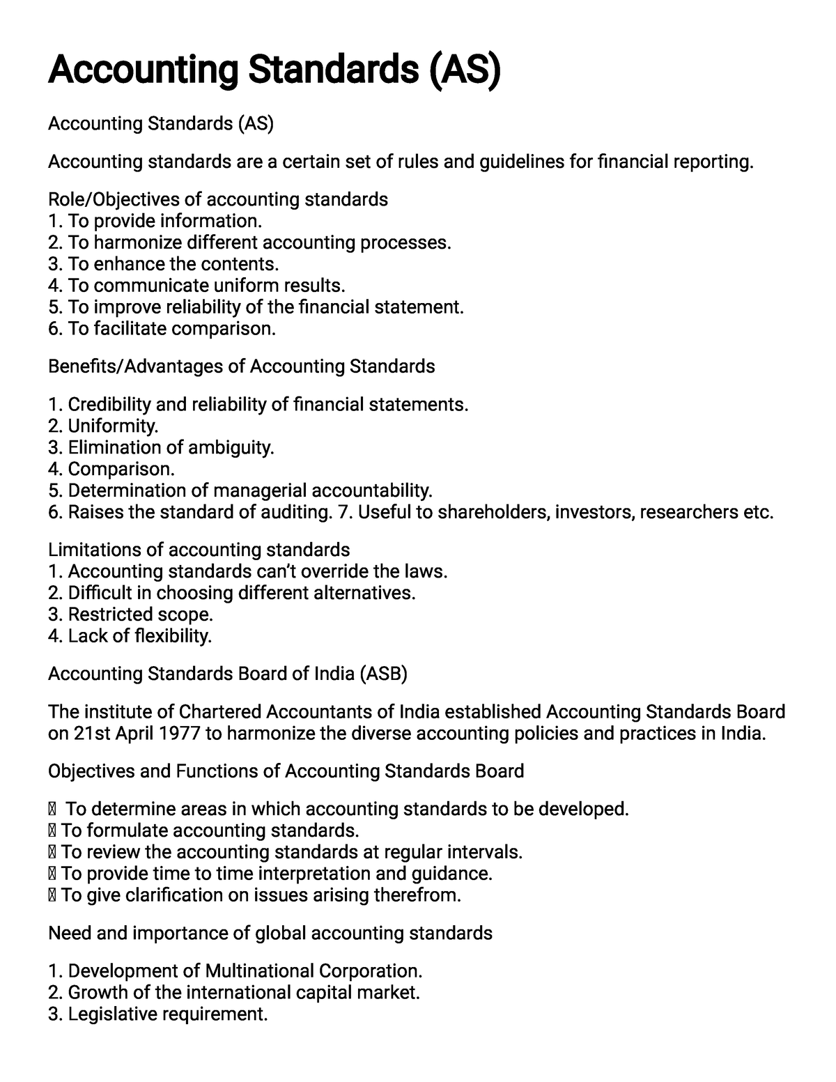 Important Notes Chapter IFRS - Accounting Standards (AS) Accounting ...