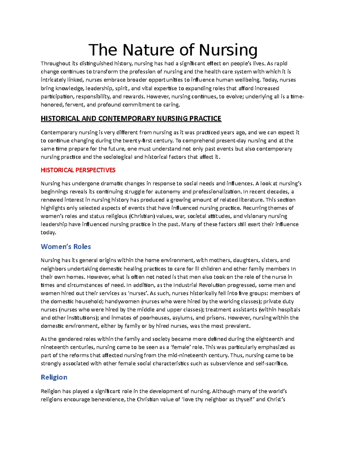 the-nature-of-nursing-the-nature-of-nursing-throughout-its-dis