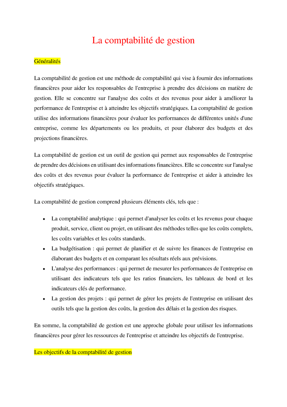 La Comptabilité De Gestion - La Comptabilité De Gestion Généralités La ...