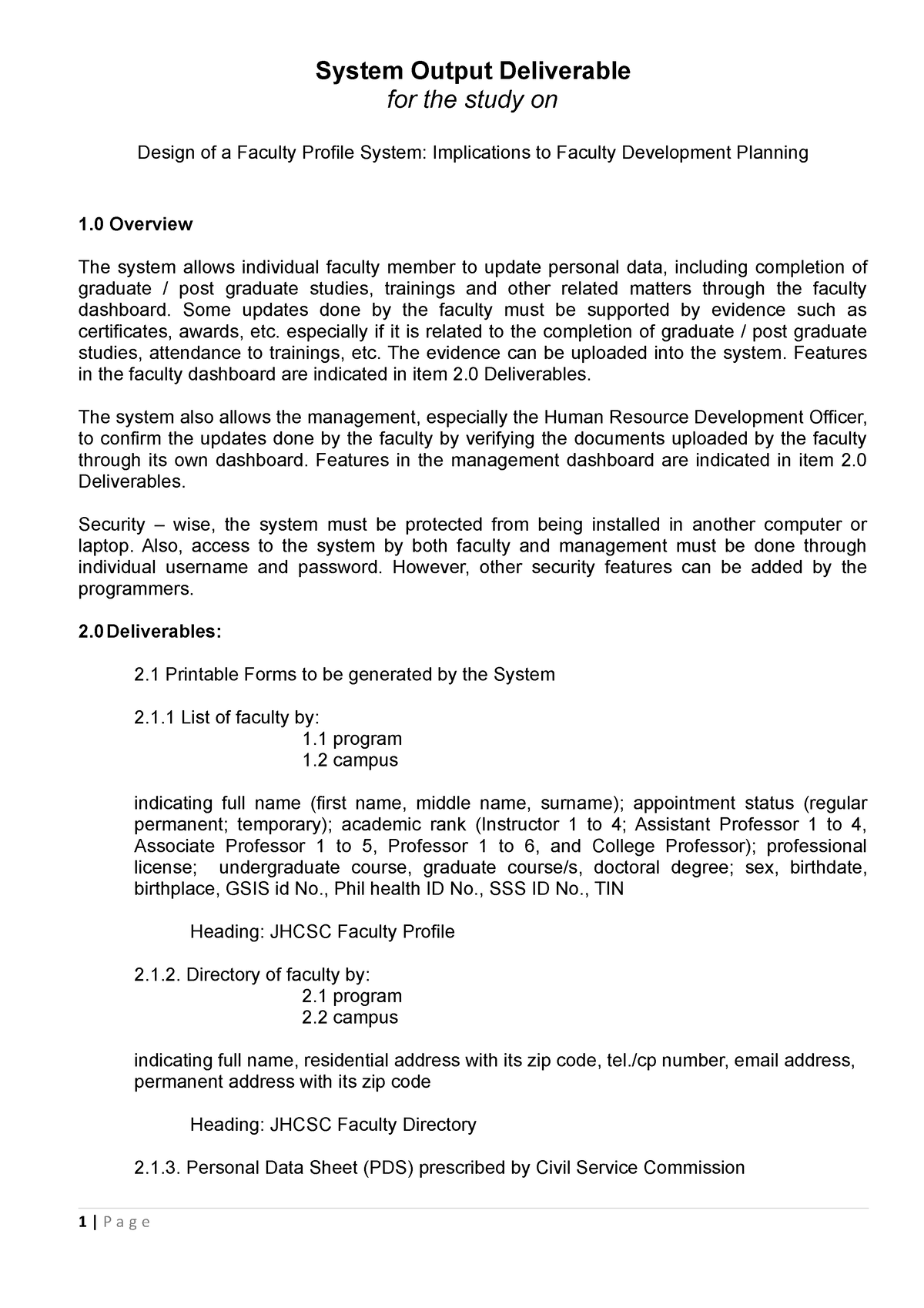 System Output Deliverables - Some updates done by the faculty must be ...