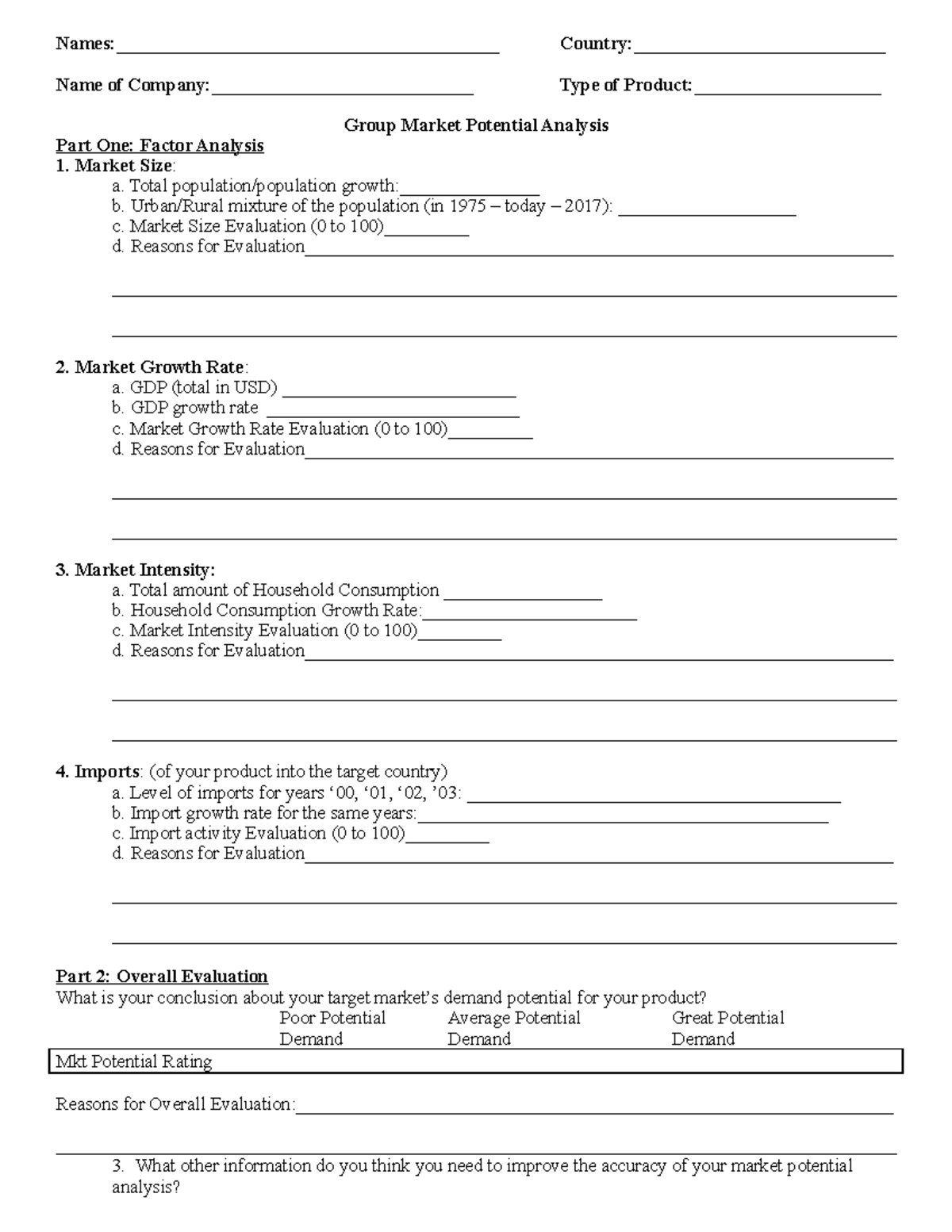 Mkt Pot Analysis Group This is the requirements and also criteria