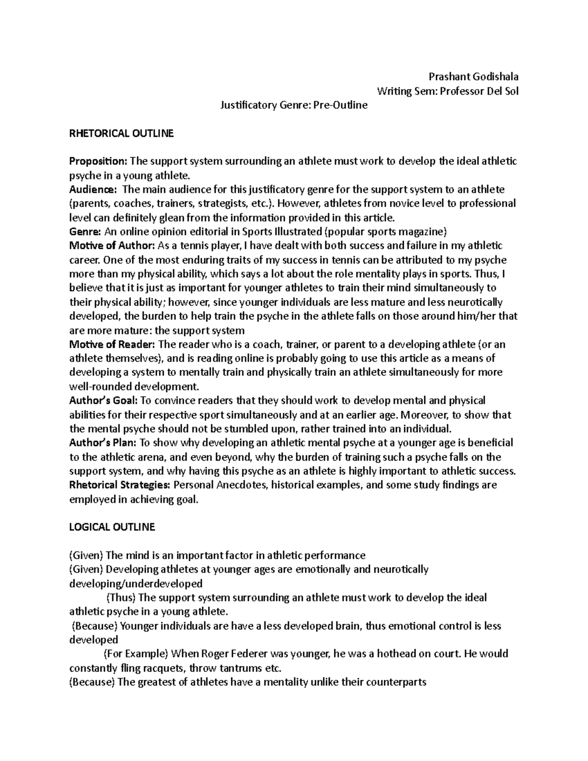 Justificatory Pre Outline Godishala - Prashant Godishala Writing Sem ...