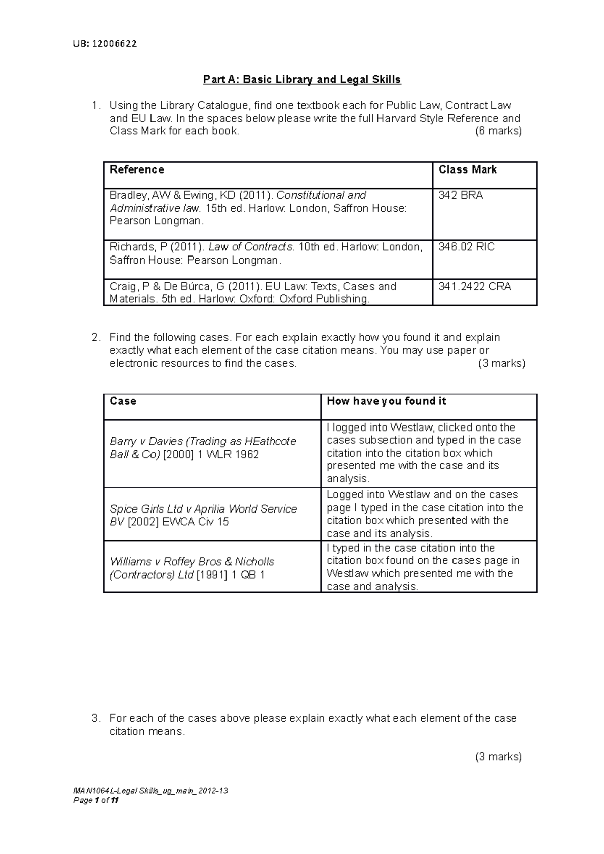 Legal Skills Assignment - Part A: Basic Library and Legal Skills Using ...