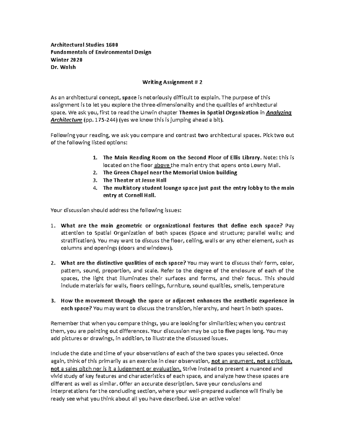 Assignment 2 2020 - Architectural Studies 1600 Fundamentals of ...