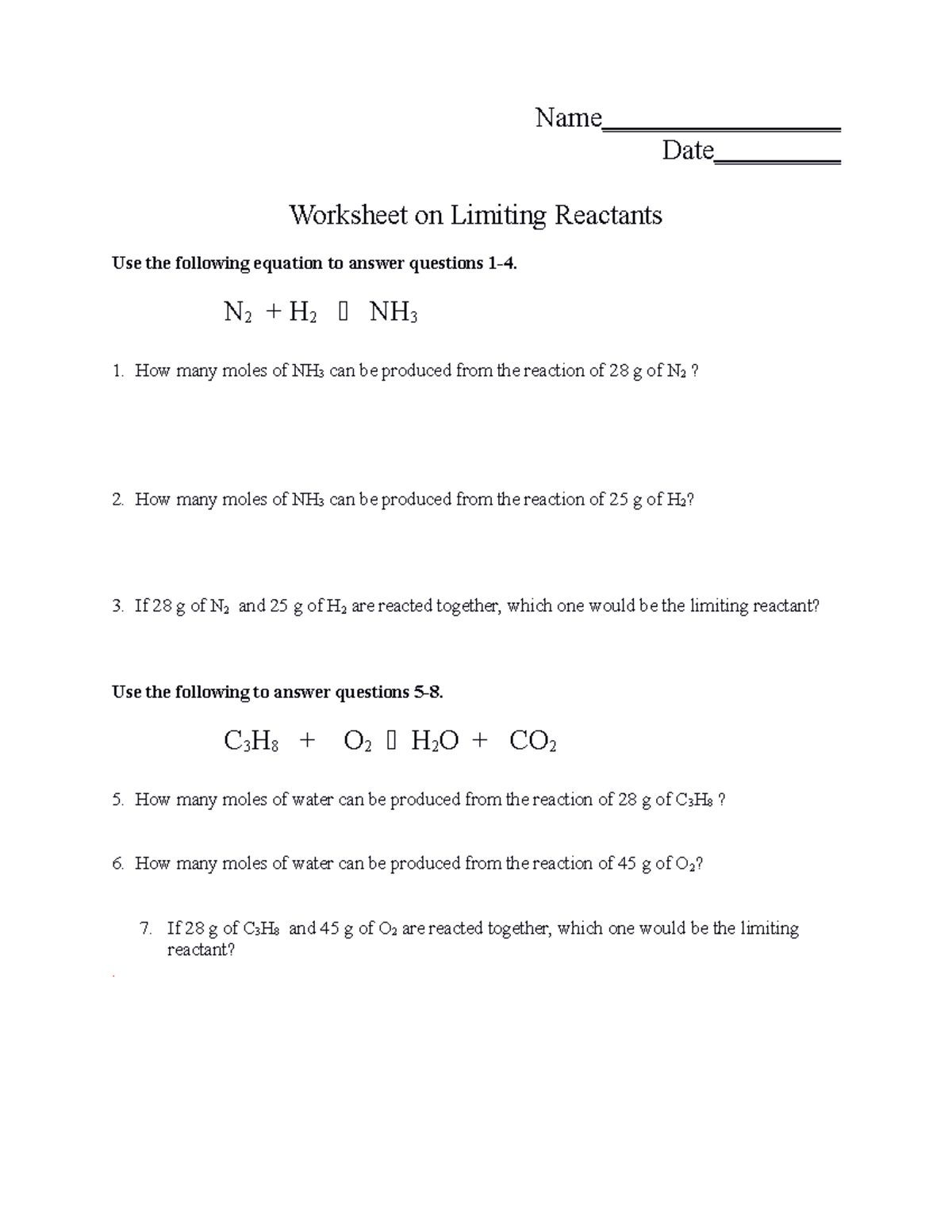 Extra WS Limiting reactants - Name_________________ Date ...