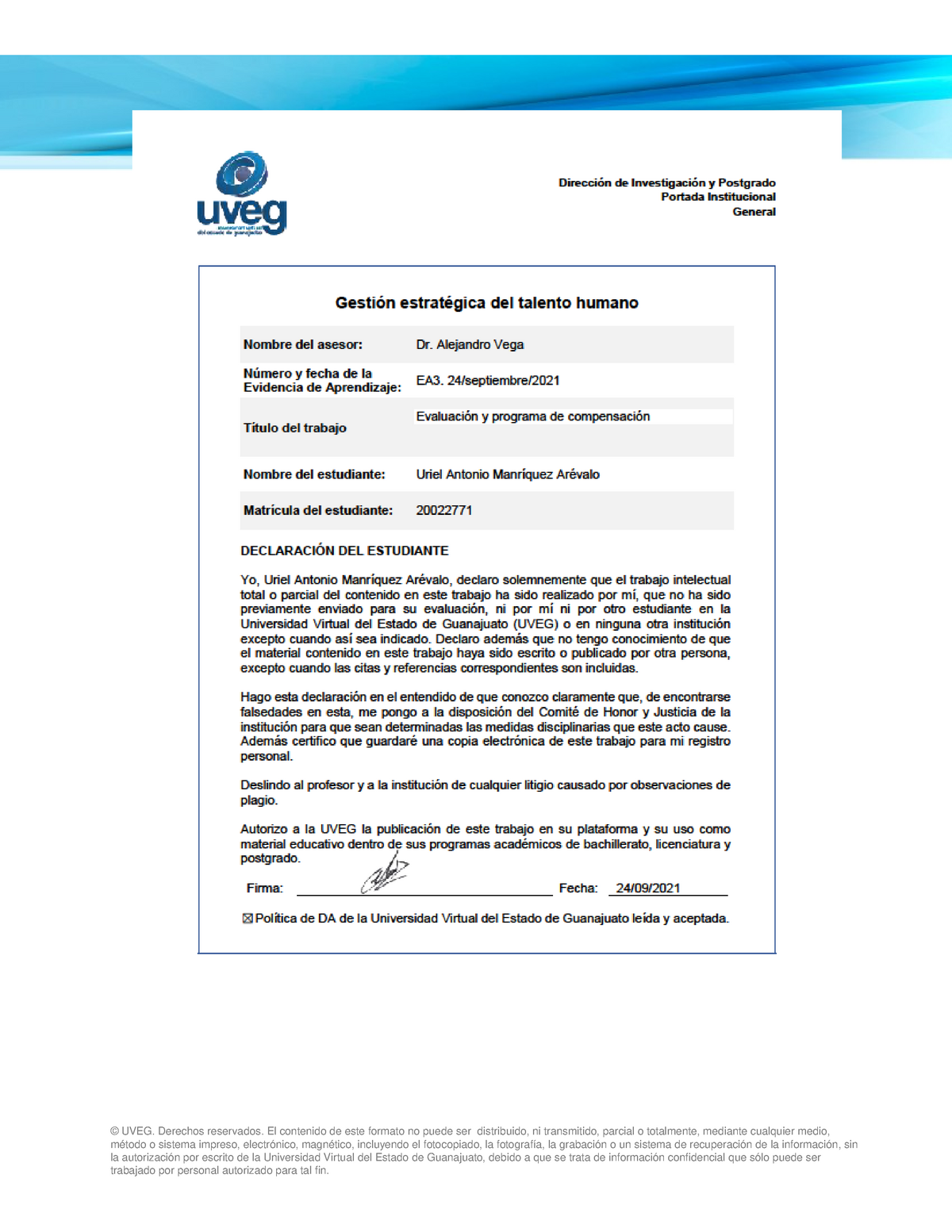 Manríquez Uriel Evaluación y programa de compensación - © UVEG ...