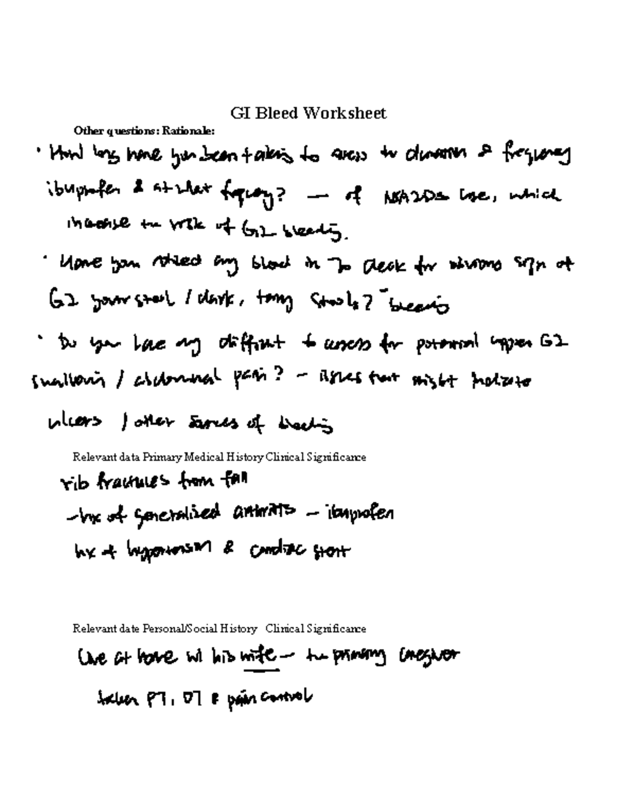 GI+Bleed+ - notes - GI Bleed Worksheet Other questions: Rationale ...