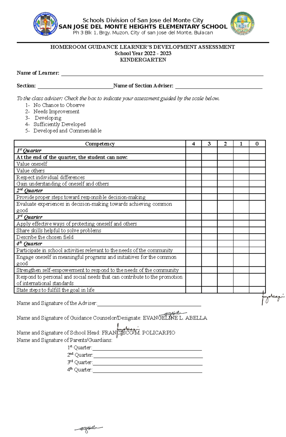 HG Learners Development Assessment 2022 2023 - Schools Division of San ...