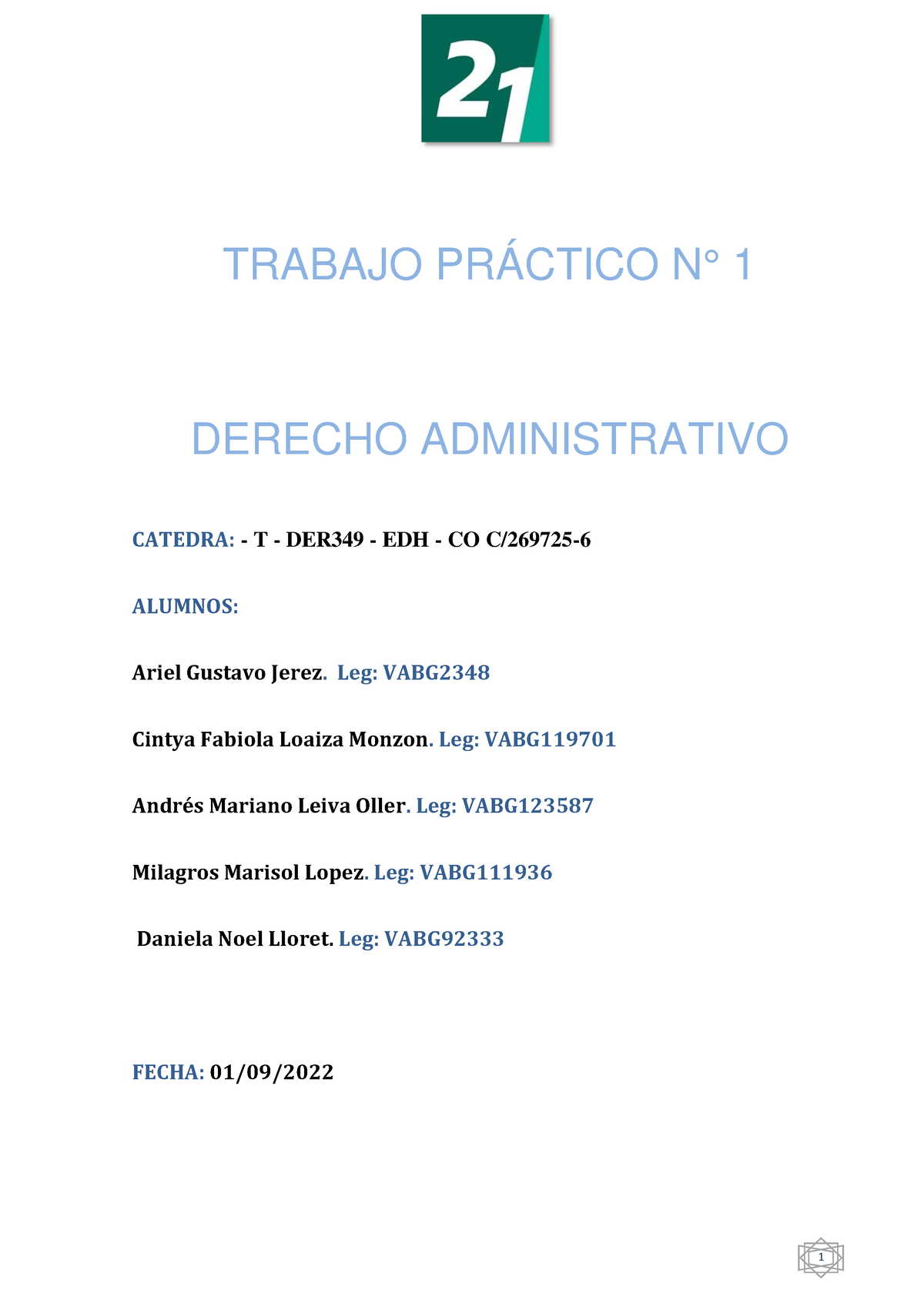 Trabajo Practico N° 1 Derecho Administrativo - DERECHO ADMINISTRATIVO ...