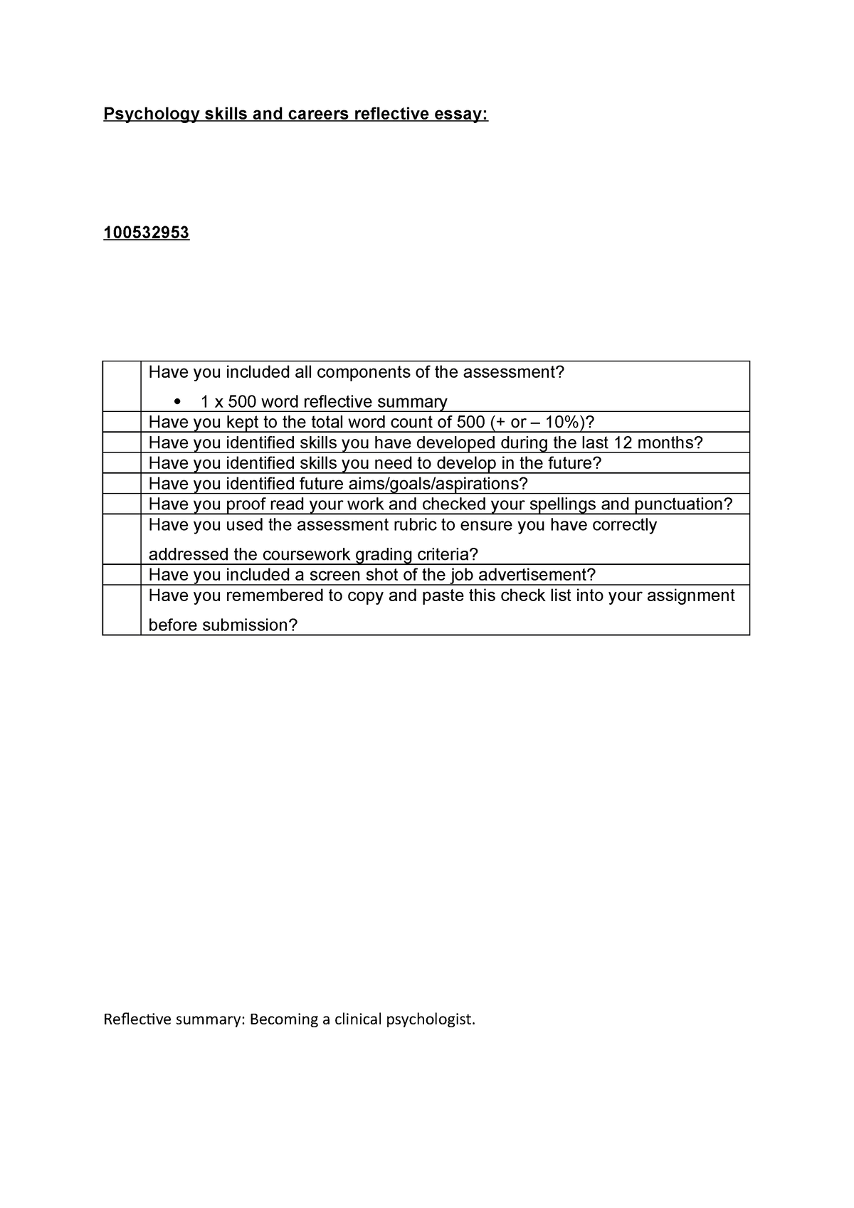 reflective essay psychology